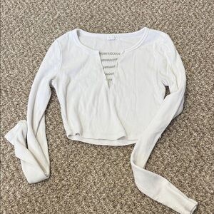 Garage White Long Sleeve Crop Top with Chain Detail